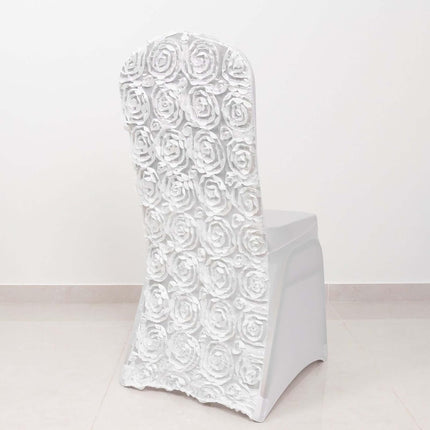Efavormart Satin Rosette White Stretch Banquet Spandex Chair Cover Dinning Event Slipcover for Wedding Party Banquet Catering.