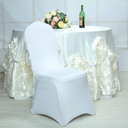 Efavormart Satin Rosette White Stretch Banquet Spandex Chair Cover Dinning Event Slipcover for Wedding Party Banquet Catering.