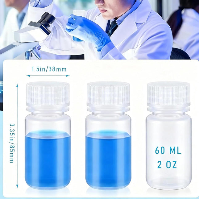 6 Pcs 2 oz 60ml Polypropylene Reagent Bottle Plastic Sample Bottles with Screw Caps Transparent PP Sample Containers with Lid for Liquids, Laboratory, Storage at Home (Clear).