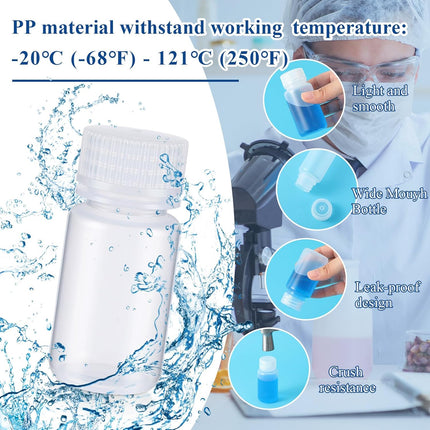 6 Pcs 2 oz 60ml Polypropylene Reagent Bottle Plastic Sample Bottles with Screw Caps Transparent PP Sample Containers with Lid for Liquids, Laboratory, Storage at Home (Clear).