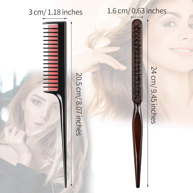 3 Pcs Hair Teasing Comb Set Includes 2 Nylon Triple Comb and Boar Bristle Teaser Brushes for Women Stylist Men Backcombing Slicking Curly Thick Wet Hair(Black).