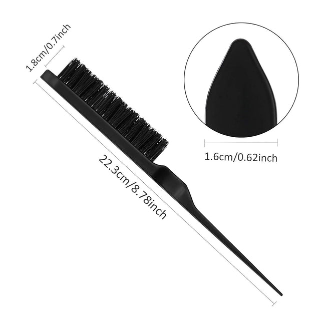 3 Pieces Hair Styling Comb Set for Women's Back Combing - Teasing/Fluffy Brush, Rat Tail Comb, and Triple Combing Comb (Black).