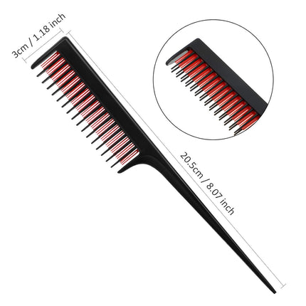 3 Pieces Hair Styling Comb Set for Women's Back Combing - Teasing/Fluffy Brush, Rat Tail Comb, and Triple Combing Comb (Black).