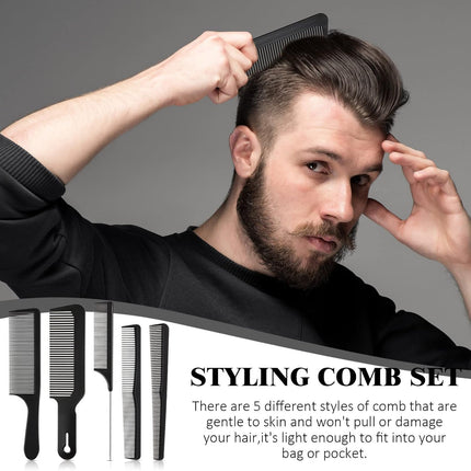 5 Pieces Hair Cutting Comb Set, Carbon Fiber Barber Comb Hair Styling Combs Fine Teeth Anti Static Heat Resistant Hairdressing Tapered Comb for Men Women.