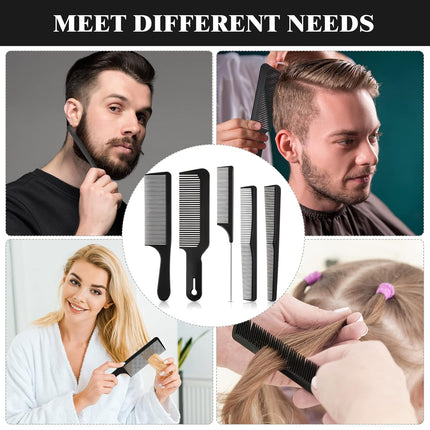 5 Pieces Hair Cutting Comb Set, Carbon Fiber Barber Comb Hair Styling Combs Fine Teeth Anti Static Heat Resistant Hairdressing Tapered Comb for Men Women.