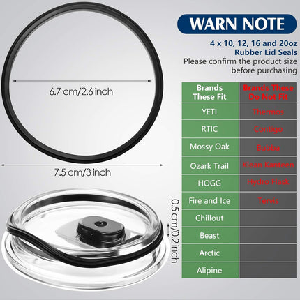 20 oz Replacement Rubber Lid Seals O Shaped Resealable Lid Gaskets for 10, 12, 16 and 20 Ounce Insulated Stainless Steel Tumblers (4 Pieces).