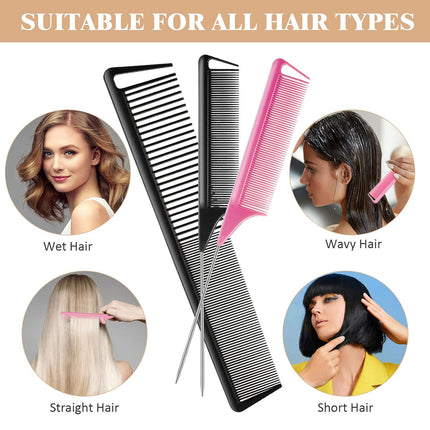 3 Pcs Rat Tail Parting Comb for Braids Carbon Fiber Stainless Steel Pintail Teasing Combs Heat Resistant with Wide Tooth for Men and Women, Hair Stylist, Salon Hairdressing Hair Care Tools.