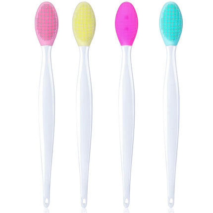 4 Pieces Silicone Exfoliating Lip Brush Tool Double-sided Soft Lip Brush for Smoother and Fuller Lip Appearance (Rose Red, Yellow, Mint Green, Pink).