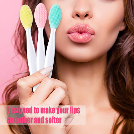 4 Pieces Silicone Exfoliating Lip Brush Tool Double-sided Soft Lip Brush for Smoother and Fuller Lip Appearance (Rose Red, Yellow, Mint Green, Pink).