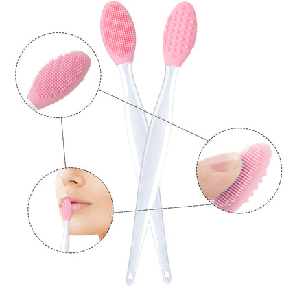 4 Pieces Silicone Exfoliating Lip Brush Tool Double-sided Soft Lip Brush for Smoother and Fuller Lip Appearance (Rose Red, Yellow, Mint Green, Pink).
