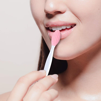 4 Pieces Silicone Exfoliating Lip Brush Tool Double-sided Soft Lip Brush for Smoother and Fuller Lip Appearance (Rose Red, Yellow, Mint Green, Pink).
