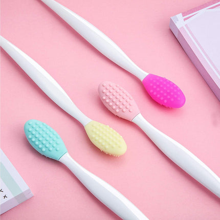 4 Pieces Silicone Exfoliating Lip Brush Tool Double-sided Soft Lip Brush for Smoother and Fuller Lip Appearance (Rose Red, Yellow, Mint Green, Pink).