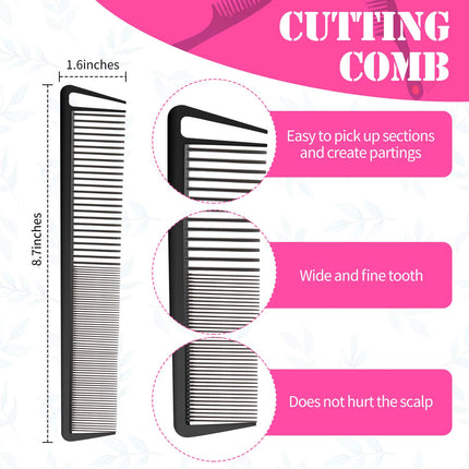 Hair Comb Set, 8 Pieces Rat Tail Combs, Teasing Combs, and Hand-held Alligator Clips, Carbon Fiber & Metal, for Hair Stylist, Braiding, Hair Women Girls, Daily Use.