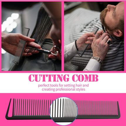 Hair Comb Set, 8 Pieces Rat Tail Combs, Teasing Combs, and Hand-held Alligator Clips, Carbon Fiber & Metal, for Hair Stylist, Braiding, Hair Women Girls, Daily Use.