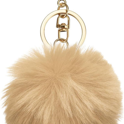 Pom Pom Keychain, Faux Rabbit Fur Fluffy Pompoms Keyring for Women Purse Handbag Bag Pendant DIY Crafts.