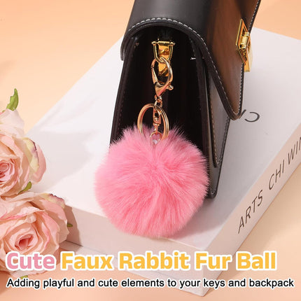 Pom Pom Keychain, Faux Rabbit Fur Fluffy Pompoms Keyring for Women Purse Handbag Bag Pendant DIY Crafts.