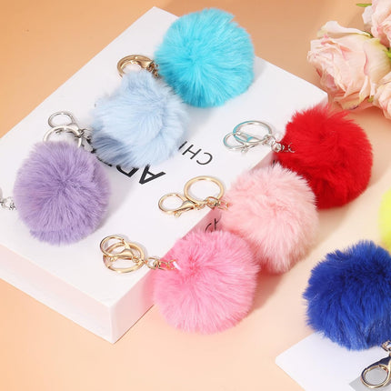 Pom Pom Keychain, Faux Rabbit Fur Fluffy Pompoms Keyring for Women Purse Handbag Bag Pendant DIY Crafts.