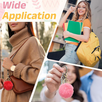 Pom Pom Keychain, Faux Rabbit Fur Fluffy Pompoms Keyring for Women Purse Handbag Bag Pendant DIY Crafts.