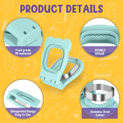 Uncrustable Sandwich Cutter Maker – Sandwich Sealer and Cutter for Lunchbox and Breakfast, Square Shape, Light Blue.