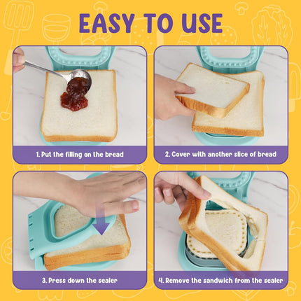 Uncrustable Sandwich Cutter Maker – Sandwich Sealer and Cutter for Lunchbox and Breakfast, Square Shape, Light Blue.