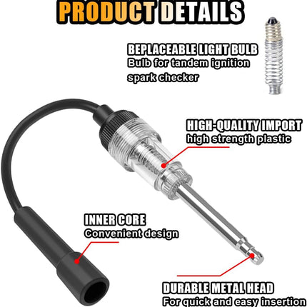 Inline Spark Plug Tester, Straight Boot Ignition Coil Tester Light, Car Small Engine Spark Tester, Armature Diagnostic Detector Tool for Car Lawnmower Internal External Engine (1 PC).