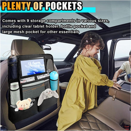 2PCS Car Backseat Organizer, Automotive Kick Mats Back Seat Protector for Kids, Vehicle Storage Organizer with 9 Pockets & Touch Screen Tablet Holder, Auto Travel Accessories for Truck SUV (Black).