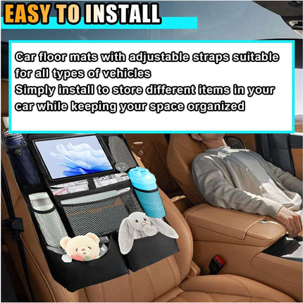 2PCS Car Backseat Organizer, Automotive Kick Mats Back Seat Protector for Kids, Vehicle Storage Organizer with 9 Pockets & Touch Screen Tablet Holder, Auto Travel Accessories for Truck SUV (Black).