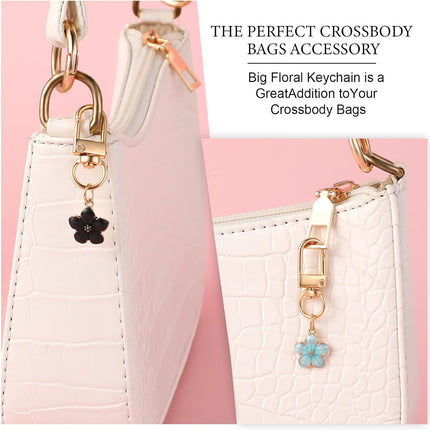 Cute Flower Keychain for Women, 6 Pcs Aesthetic Keychains Purse Charms Zipper Pull Charm Handbag Charms Bag Charms for Handbags Backpack Purse Accessories Car Keys Birthday Valentine Day Gifts.