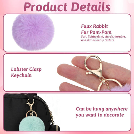 4 Pcs Pom Pom Keychains, Artificial Fur Ball Keychain Charms Ball Keyrings, Soft Fluffy Plush Tote Pendant Pompom Key Chains, Cute Colorful Car Bag Charm Purse Bag Accessories for Women (4 Colors).