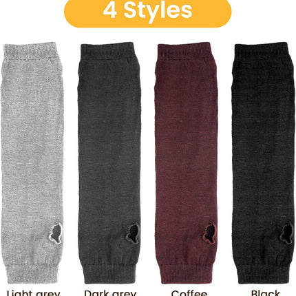 4 Pairs Arm Warmers Women Winter Long Fingerless Gloves Knit Mitten Elbow Length Gloves with Thumb Hole, Warm and Comfortable (Black, Coffee, Dark Gray, Light Gray).