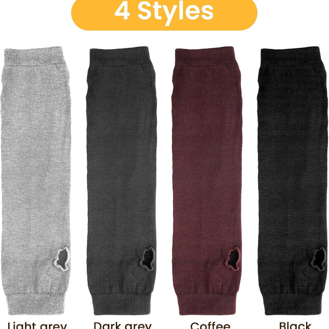4 Pairs Arm Warmers Women Winter Long Fingerless Gloves Knit Mitten Elbow Length Gloves with Thumb Hole, Warm and Comfortable (Black, Coffee, Dark Gray, Light Gray).