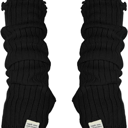 Black Arm Warmers Women Winter Long Black Cotton Fingerless Gloves Knit Mitten Elbow Length Gloves with Thumb Hole, Warm and Comfortable (Cotton).