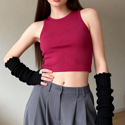 Black Arm Warmers Women Winter Long Black Cotton Fingerless Gloves Knit Mitten Elbow Length Gloves with Thumb Hole, Warm and Comfortable (Cotton).