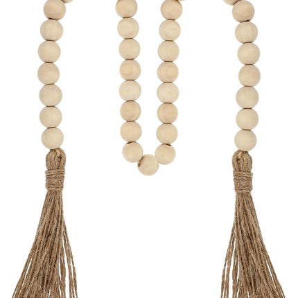 34in Farmhouse Wood Beads Garland with Tassels, Decorative Bead Home Decor Wooden Beads Garland Country Room Hanging for Wood Entryway Table, Shelf, Tray, Curtain Decor (Beige).
