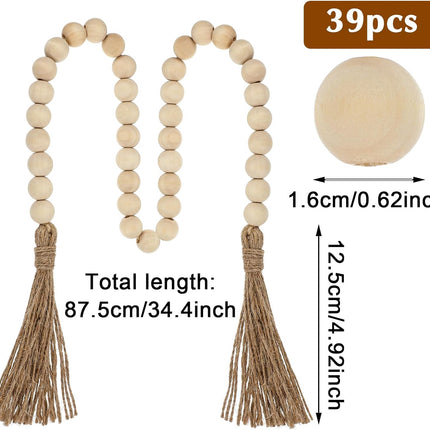 34in Farmhouse Wood Beads Garland with Tassels, Decorative Bead Home Decor Wooden Beads Garland Country Room Hanging for Wood Entryway Table, Shelf, Tray, Curtain Decor (Beige).