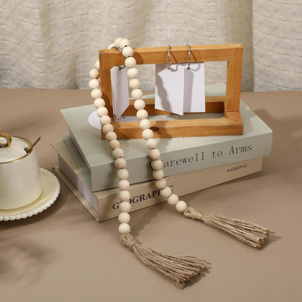 34in Farmhouse Wood Beads Garland with Tassels, Decorative Bead Home Decor Wooden Beads Garland Country Room Hanging for Wood Entryway Table, Shelf, Tray, Curtain Decor (Beige).