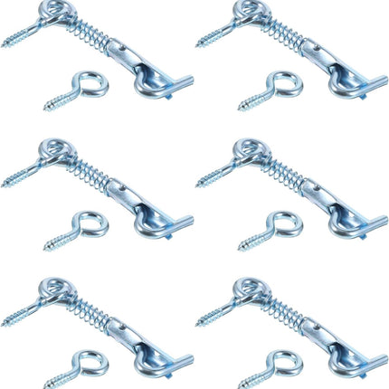 6 Pack Safety Hook and Eye Latch, 2 Inch Stainless Steel Spring Lock Gate Latch, Heavy Duty Rustproof Wire Gate Hook for Farm, Barn, Bathroom Doors, Family Security, Durable Outdoor Indoor Use.