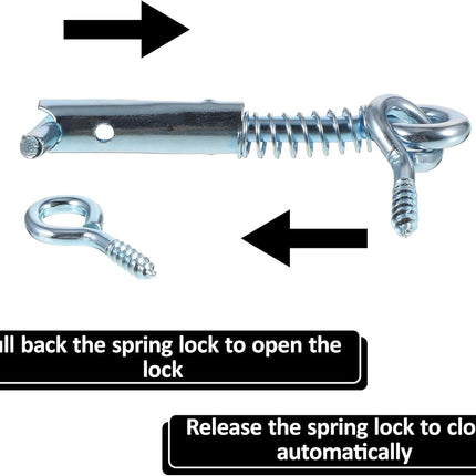 6 Pack Safety Hook and Eye Latch, 2 Inch Stainless Steel Spring Lock Gate Latch, Heavy Duty Rustproof Wire Gate Hook for Farm, Barn, Bathroom Doors, Family Security, Durable Outdoor Indoor Use.