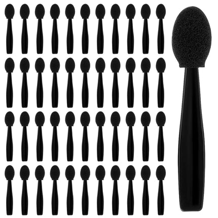 50 Pcs Eye Shadow Applicator Sticks, 1.9" Reusable Short Handle Dual Sided Sponge Cosmetic Brushes, Professional Disposable Single Head Soft Mini Portable Makeup Tools for Cream (Black).