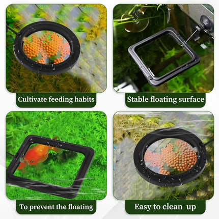 2 PCS Fish Feeding Ring, Aquarium Feeding Ring Automatic Goldfish Tank Feeder Dispenser Auto Live Betta Fish Vacation Feeder Floating Food Accessories for Turtle, Coral, Goldfish (Black).