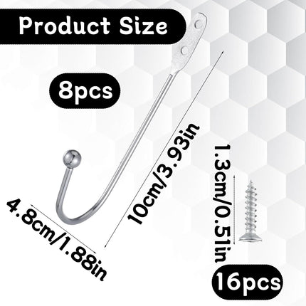 8 Pcs Metal Curtain Holdbacks, Curtain Tiebacks Wall Mounted Curtains Hooks Decorative Drapery Tie Backs Retro Window Hook with Screws for Drapes, Home Decor (Silver).