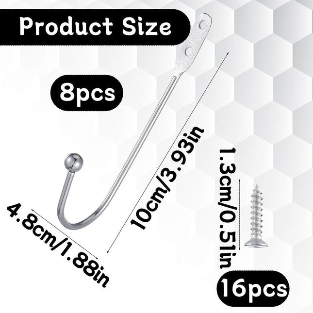 8 Pcs Metal Curtain Holdbacks, Curtain Tiebacks Wall Mounted Curtains Hooks Decorative Drapery Tie Backs Retro Window Hook with Screws for Drapes, Home Decor (Silver).