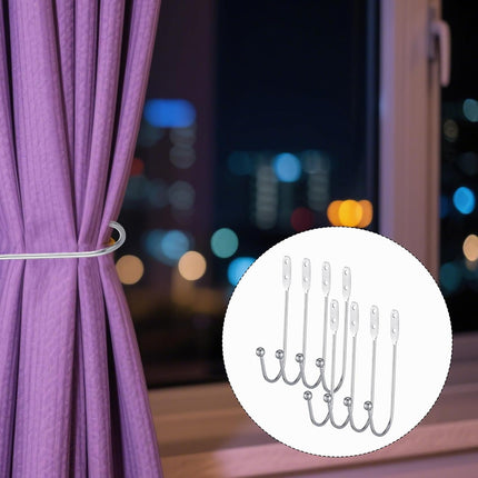 8 Pcs Metal Curtain Holdbacks, Curtain Tiebacks Wall Mounted Curtains Hooks Decorative Drapery Tie Backs Retro Window Hook with Screws for Drapes, Home Decor (Silver).