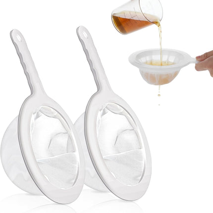 2 Pcs 9" Ultra-Fine Nylon Mesh Strainer, 100/200 Mesh, Fine Mesh Sieve Small Juice Strainer with Handle Yogurt Sieve Kitchen Plastic Colander Brine Shrimp Net for Nut Milk, Tea, Coffee, Honey, Wine.