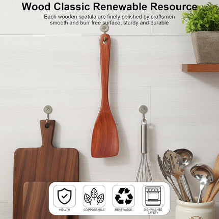 2 Pcs Wooden Spatula for Cooking, 12.2 Inch Long Handle Wood Flat Frying Cooking Spatulas, Wooden Kitchen Spatula Scraper Utensils, Right Hand Woods Turner for Nonstick Pans Cook Frying Baking.