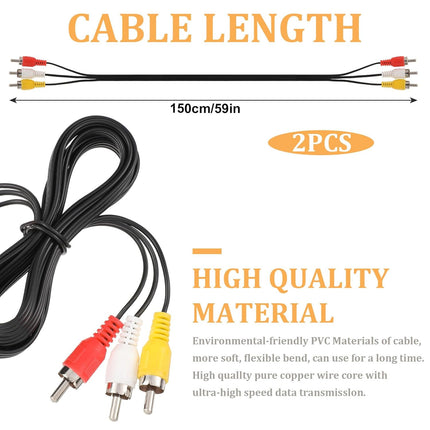 2 Pcs 5FT RCA Audio Video Composite Cable, AV Cable Red/White/Yellow 3 Male to 3 Male for TV, DVD, VCR, Projector, Amplifier, Speaker, Satellite, Home Theater Receivers.