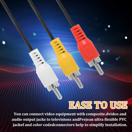 2 Pcs 5FT RCA Audio Video Composite Cable, AV Cable Red/White/Yellow 3 Male to 3 Male for TV, DVD, VCR, Projector, Amplifier, Speaker, Satellite, Home Theater Receivers.