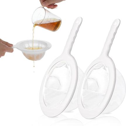 2 Pcs Plastic Fine Mesh Strainer, Nylon Ultra-Fine Juice Strainer Fine Mesh Sieve Small Coffee Strainers with Handle Mini Brine Shrimp Separation Net for Nut Milk, Yogurt, Honey, Wine (300/400 Mesh).