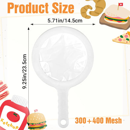 2 Pcs Plastic Fine Mesh Strainer, Nylon Ultra-Fine Juice Strainer Fine Mesh Sieve Small Coffee Strainers with Handle Mini Brine Shrimp Separation Net for Nut Milk, Yogurt, Honey, Wine (300/400 Mesh).