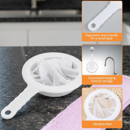 2 Pcs Plastic Fine Mesh Strainer, Nylon Ultra-Fine Juice Strainer Fine Mesh Sieve Small Coffee Strainers with Handle Mini Brine Shrimp Separation Net for Nut Milk, Yogurt, Honey, Wine (300/400 Mesh).